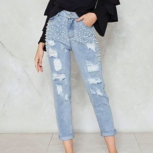 NWT Nasty Gal Mama’s Pearl Jeans Distressed